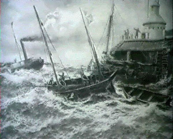 Towing Out, 'gainst Wind And Tide (yarmouth Haven) Oil Painting by Thomas Rose Miles
