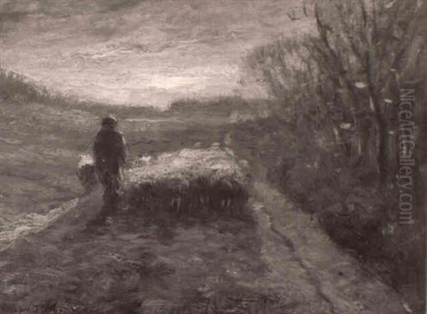 Shepherd With Flock Oil Painting by Addison Thomas Millar
