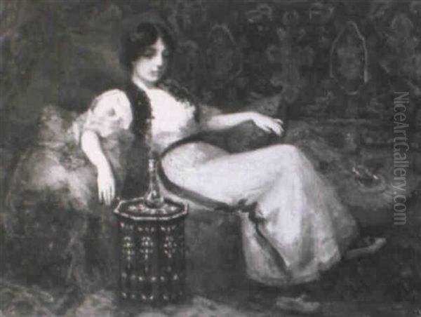 Full Length Of A Woman In An Exotic Moroccan Interior Oil Painting by Richard Edward Miller