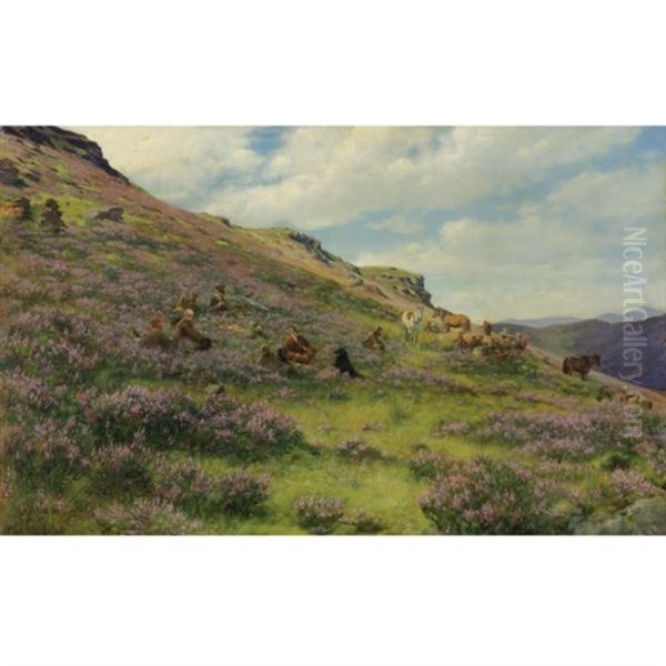 Luncheon On The Moor: The Howard Townsend Family Taking A Break From A Highland Shoot Oil Painting by Francis Davis Millet