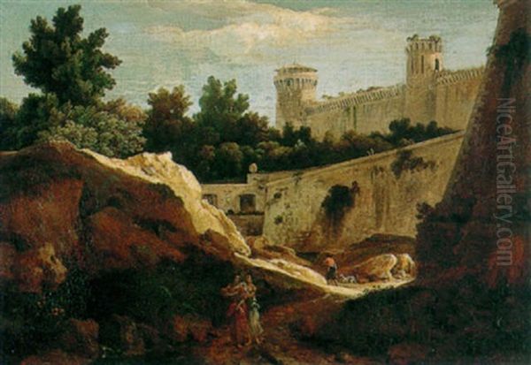 Orpheus And Eurydice In A Classical Landscape Oil Painting by Francisque Millet