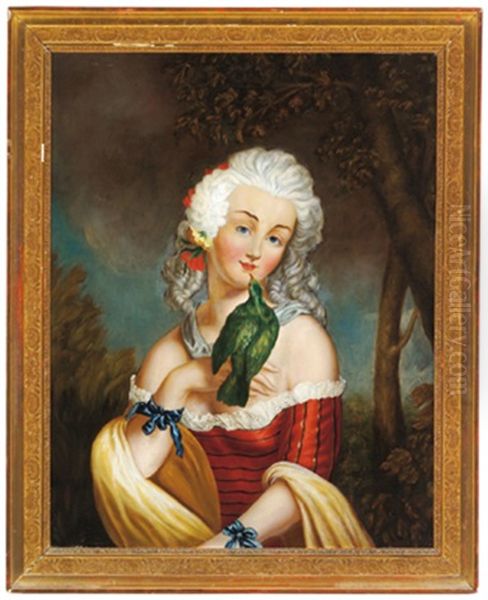 Bildnis Einer Dame Mit Grunem Papagei Oil Painting by Constantinos Milliotti