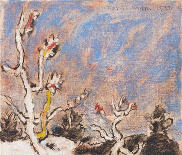 Twigs In Winter, Six Mile Lake, Muskoka, Ontario Oil Painting by David Brown Milne