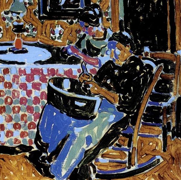 Shelling Peas Oil Painting by David Brown Milne