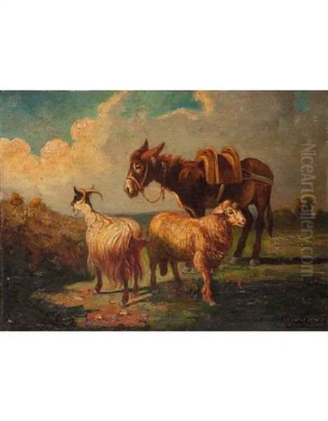 Asinello Con Pecorella E Capretta Oil Painting by Antonio Milone
