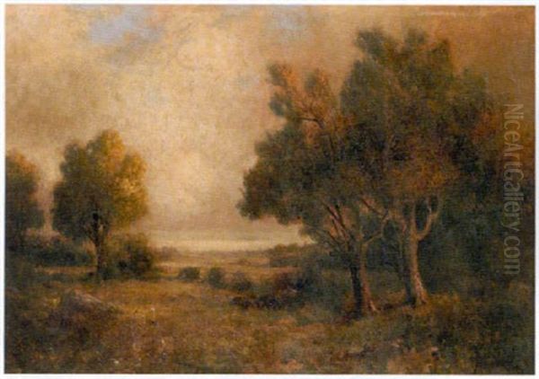 Impressionistic Woodland And Field Landscape Oil Painting by Robert Crannell Minor