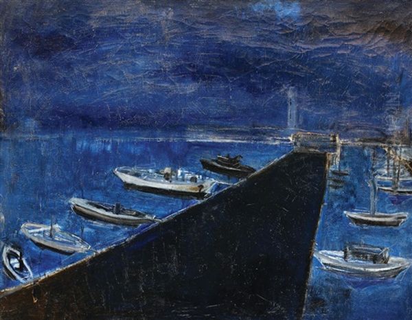 Harbor At Night Oil Painting by Casilda Miracovici