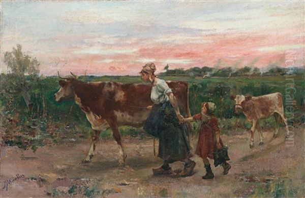 Ruckkehr Von Der Weide Oil Painting by Jose Miralles Darmanin