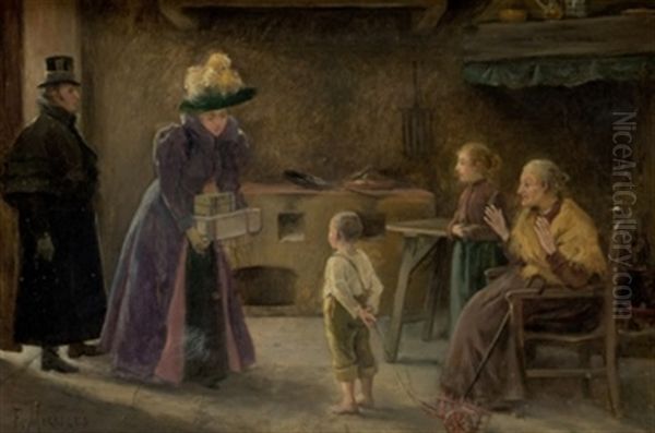 Los Regalos Para Los Ninos Oil Painting by Francisco Miralles y Galup
