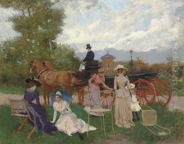 A Day In The Park Oil Painting by Francisco Miralles y Galup