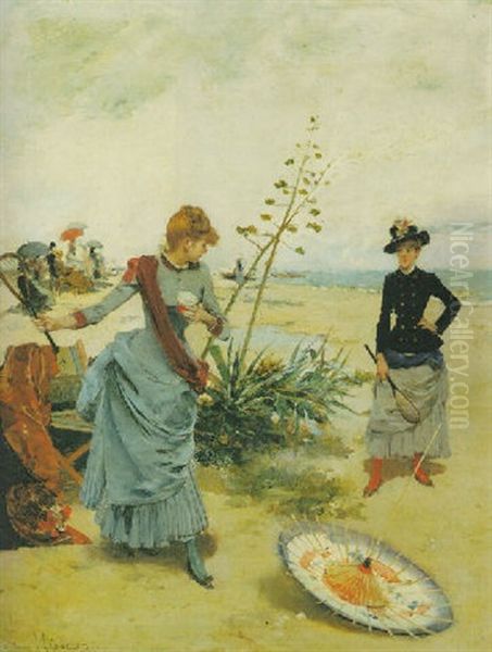 Playing Badminton Oil Painting by Francisco Miralles Galup