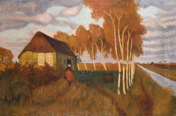 Herbstlandschaft Am Moorkanal - Spatsommer Im Moor Oil Painting by Otto Modersohn