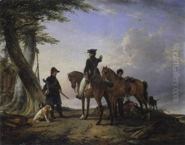 Die Jager Oil Painting by Joseph Jodocus Moerenhout