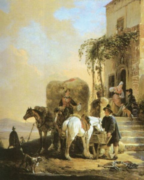 Rastplatsen Oil Painting by Joseph Jodocus Moerenhout