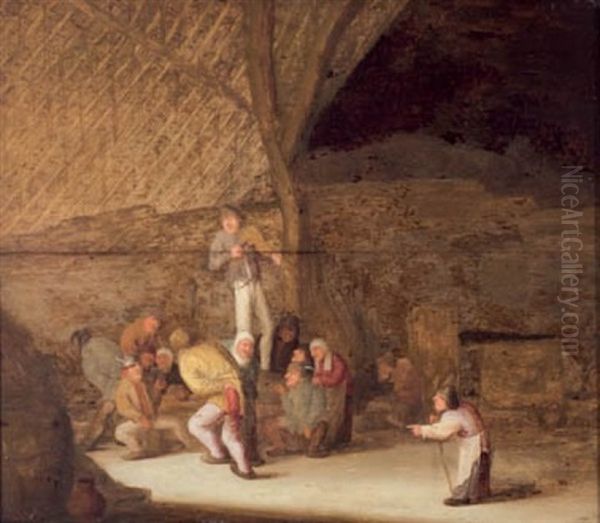 Campesinos Fumando Y Bebiendo En Un Pajar Oil Painting by Bartholomeus Molenaer