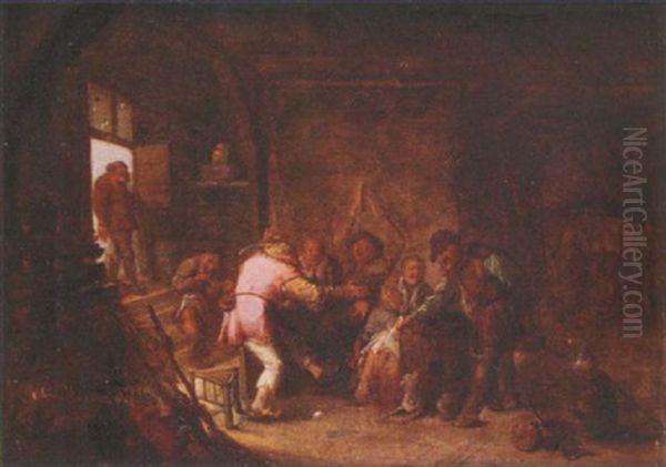 Figures Carousing In An Interior Oil Painting by Bartholomeus Molenaer