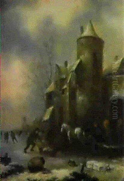 Scene D'hiver Aux Portes D'un Village Oil Painting by Jan Miense Molenaer