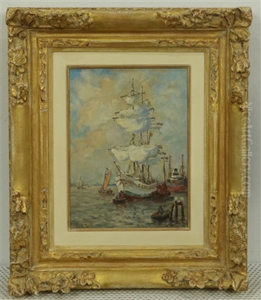 Driemaster Voor Anker In De Haven Oil Painting by Evert Moll