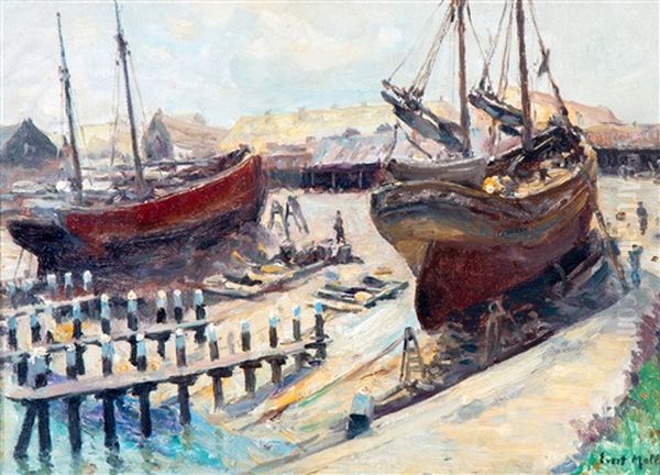 Op De Scheepshelling Scheveningen' / Slipway In Scheveningen Harbour Oil Painting by Evert Moll