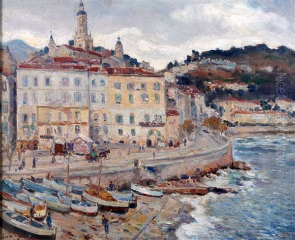 Gezicht Op Menton, Frankrijk Oil Painting by Evert Moll