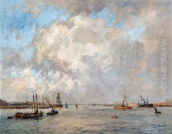 Havengezicht Met Zware Wolkenlucht Oil Painting by Evert Moll