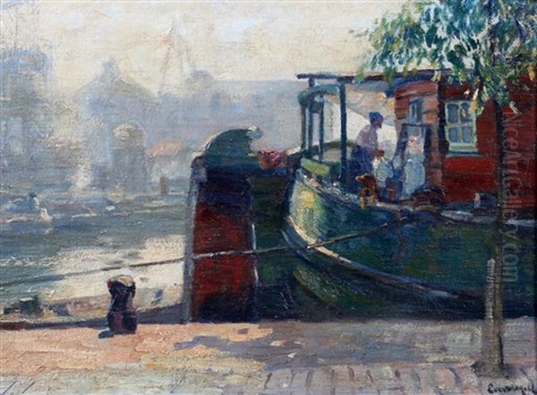 Woonboot Aan De Kade Oil Painting by Evert Moll