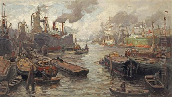 Maashaven Rotterdam: A View On The Maashaven, Rotterdam Oil Painting by Evert Moll