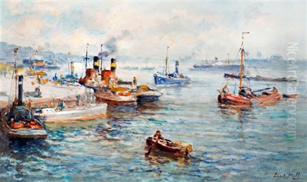 Schepen Aan De Kade Bij De Boompjes Te Rotterdam Oil Painting by Evert Moll