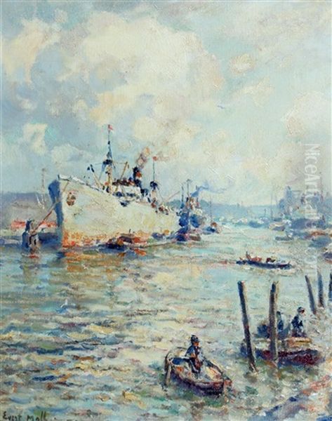 Havengezicht Met Roeibootje Oil Painting by Evert Moll