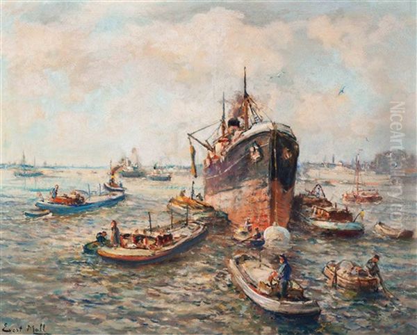 Activity In The Rotterdam Harbour Oil Painting by Evert Moll