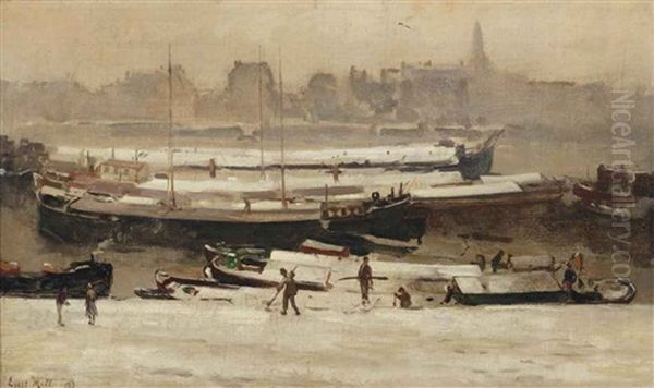 Winter; Leuvenhaven, Rotterdam Oil Painting by Evert Moll