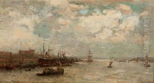 A View Of Rotterdam Harbour Oil Painting by Evert Moll