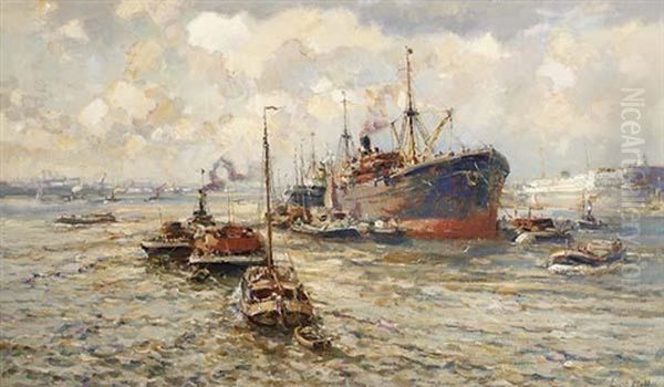A Rotterdam Harbour Scene Oil Painting by Evert Moll
