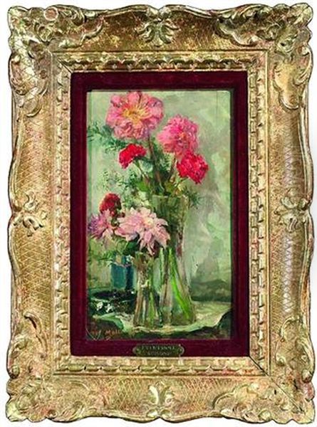 Blumenstilleben Mit Dahlien Und Nelken In Zwei Glasvasen Auf Einem Tisch Oil Painting by Evert Moll