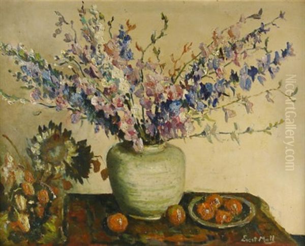 Bluhende Zweige In Einer Bauchigen Vase, Auf Dem Tisch Eine Schale Mit Apfeln Oil Painting by Evert Moll