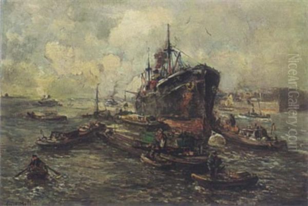 A Harbour Scene Oil Painting by Evert Moll