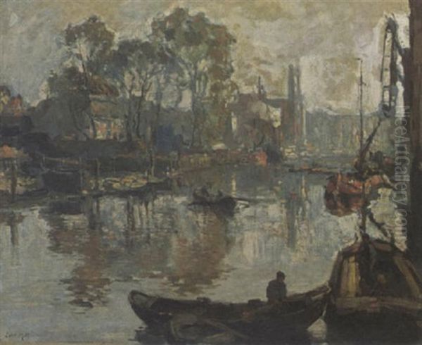 Moored Boats Near A Harbour Oil Painting by Evert Moll