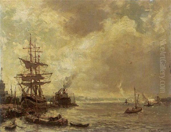 Moored Boats Near The Coast Oil Painting by Evert Moll