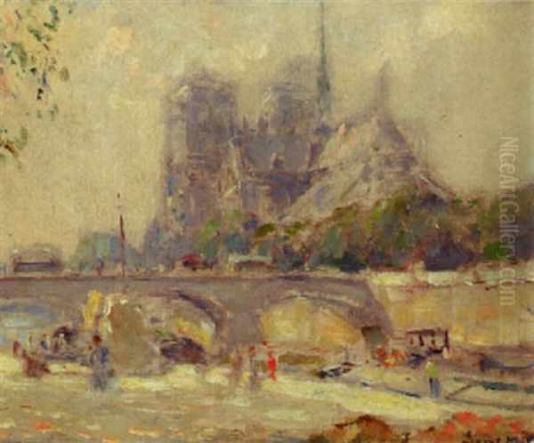 Gezicht Op De Notre Dame Te Parijs Vanaf De Seinekade Oil Painting by Evert Moll