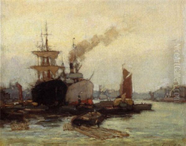 A View Of The Rotterdam Harbour Oil Painting by Evert Moll