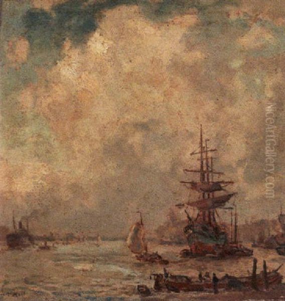 Ships In The Harbour Oil Painting by Evert Moll