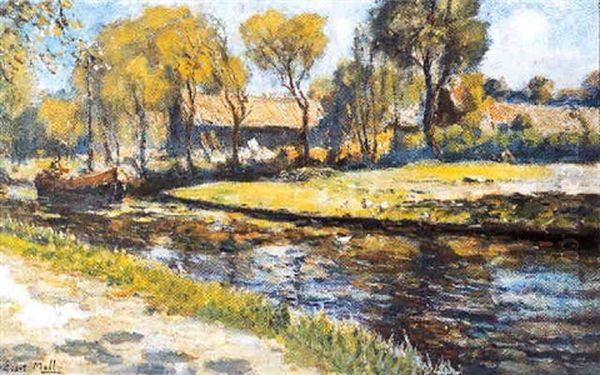 Zeilboot Op Een Vaart Met Eendjes Oil Painting by Evert Moll