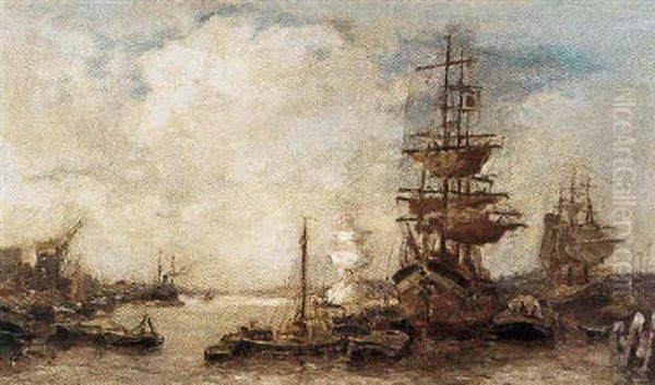 Driemasters In Een Haven Oil Painting by Evert Moll