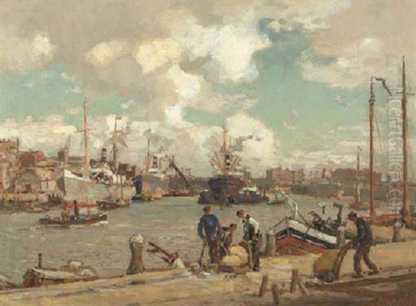 The Harbour Of Rotterdam With Figures On A Quay Oil Painting by Evert Moll