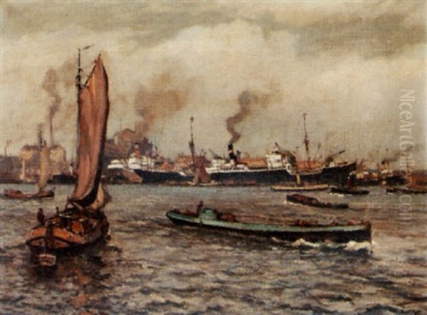 Busy Harbour, Rotterdam Oil Painting by Evert Moll