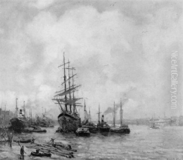 Ansicht Eines Hollandischen Hafens Oil Painting by Evert Moll