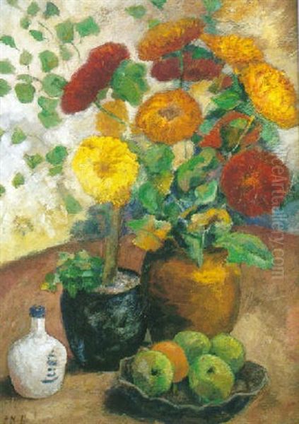 Bodegon De Flores Y Manzanas Oil Painting by Evert Moll