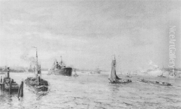 Gezicht Op De Niuwe Waterweg Oil Painting by Evert Moll