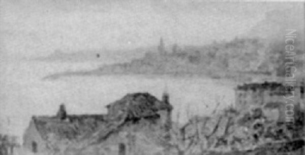 View Of An Italian Lake Town Oil Painting by Evert Moll