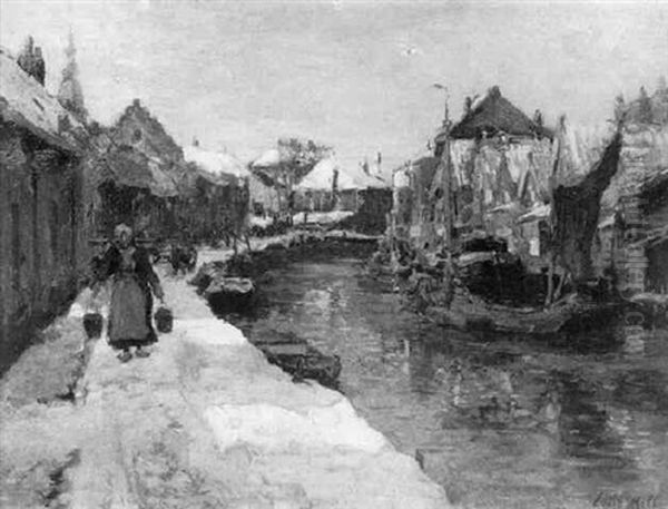 Winter Am Hollandischen Kanal Mit Wassertragerin Oil Painting by Evert Moll